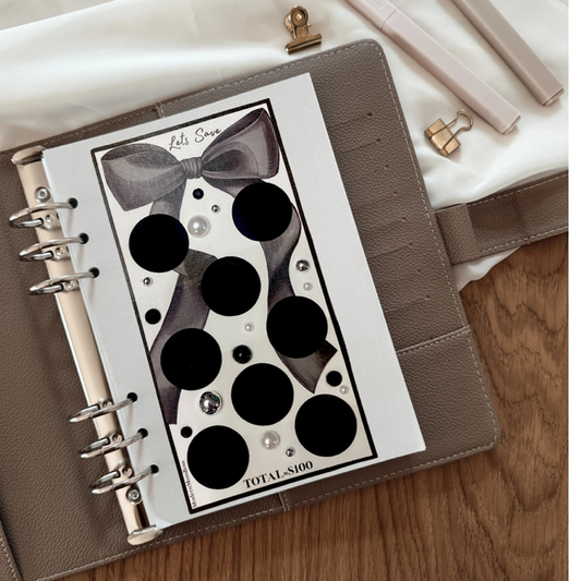 $100 Black Coquette Jeweled Savings Challenge- Scratch Off