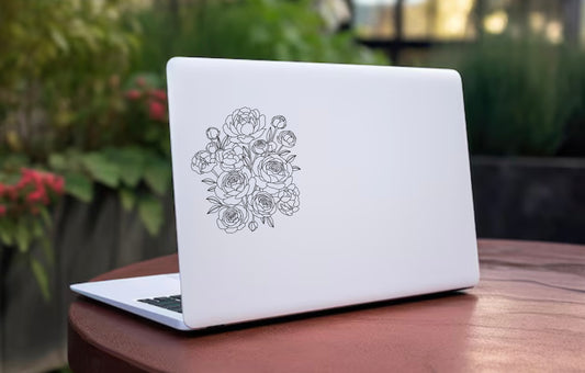 Peony Outline- Transparent Vinyl Sticker