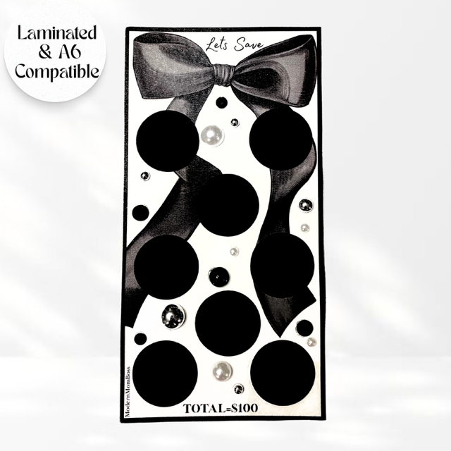 $100 Black Coquette Jeweled Savings Challenge- Scratch Off