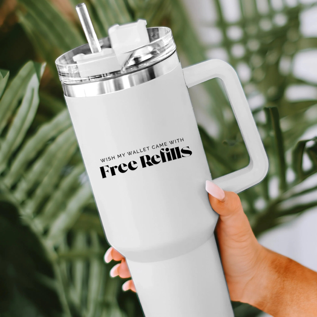 "Free Refills" -Transparent Vinyl  Edge Sticker