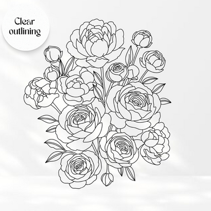 Peony Outline- Transparent Vinyl Sticker