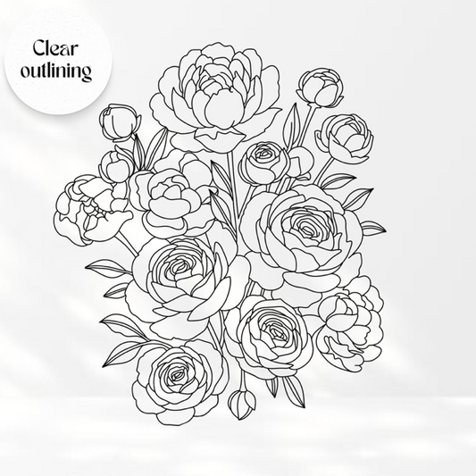 Peony Outline- Transparent Vinyl Sticker
